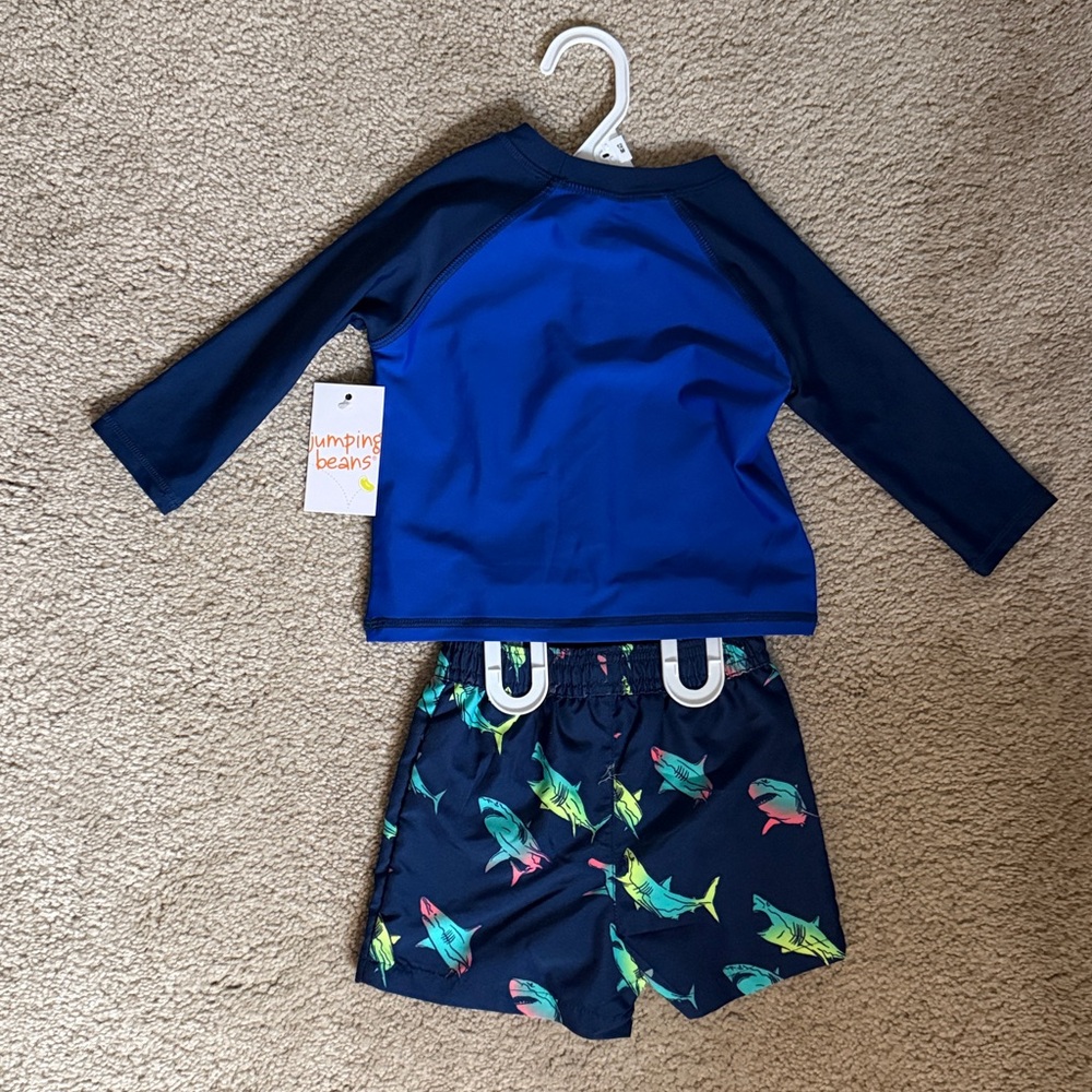 Jumping Beans Navy and Neon Shark Rashguard Set - Picture 4 of 4